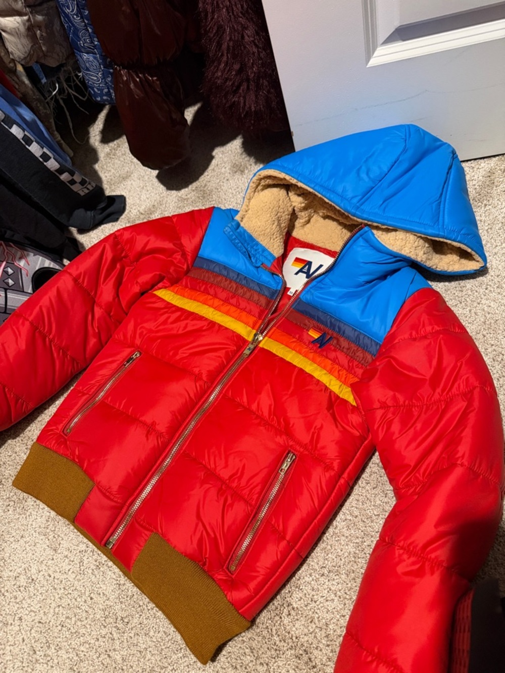 WORN ONCE WOMENS Aviator Nation Red Hooded Puffer Jacket